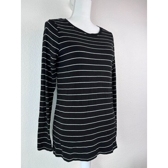 J. Jill womens small black striped long sleeve pima crew-neck tee casual stretch - Picture 2 of 6